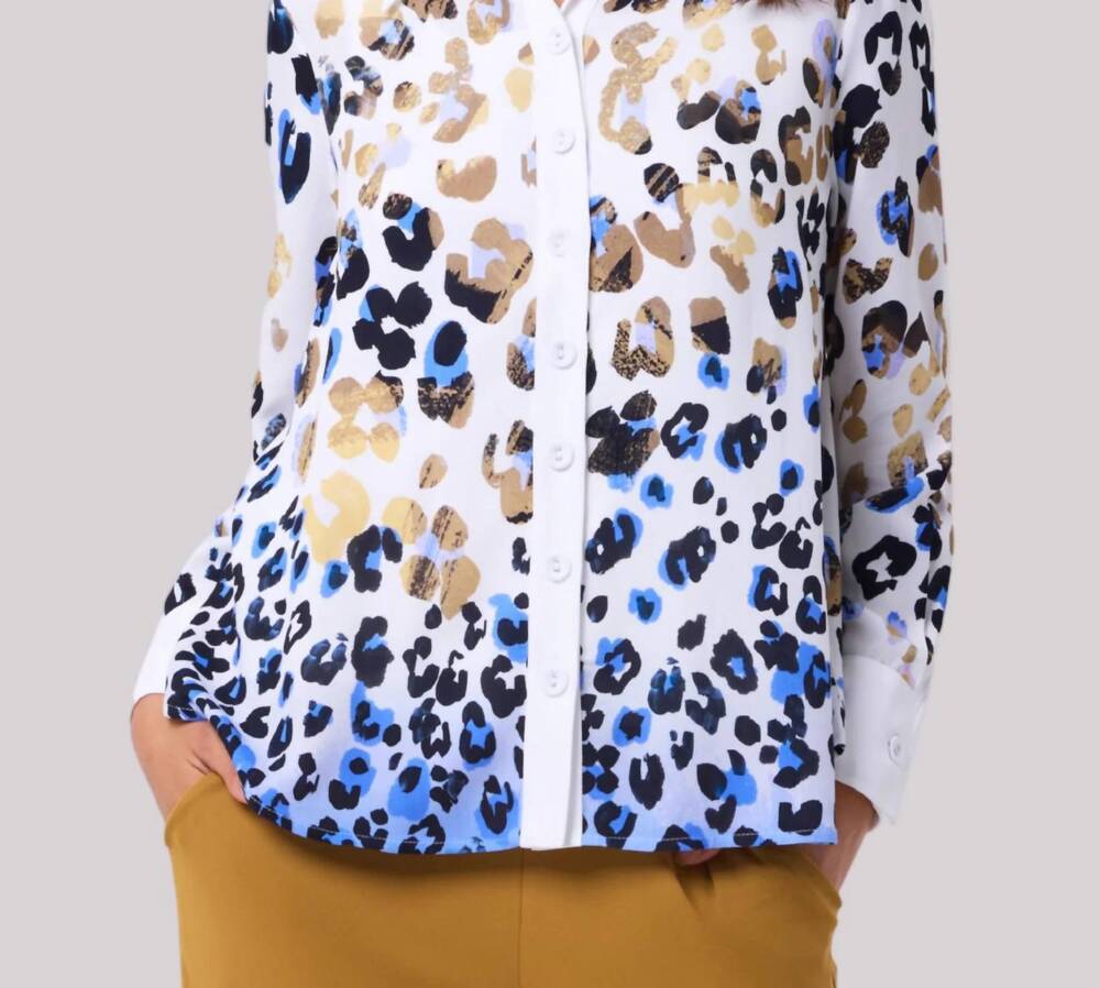 NEW ANGEL APPAREL button down shirt in blue leopard